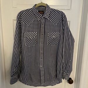 Men's Blue Checkered Gingham Western Button-up Shirt with Pearl buttons